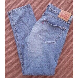 Levi's 505 Jeans Mens 34x32 (32x32) Straight Leg Blue Denim Whiskering EUC